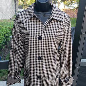 Jones New York Black-Tan Plaid Button Down Light Rain Coat Sz L